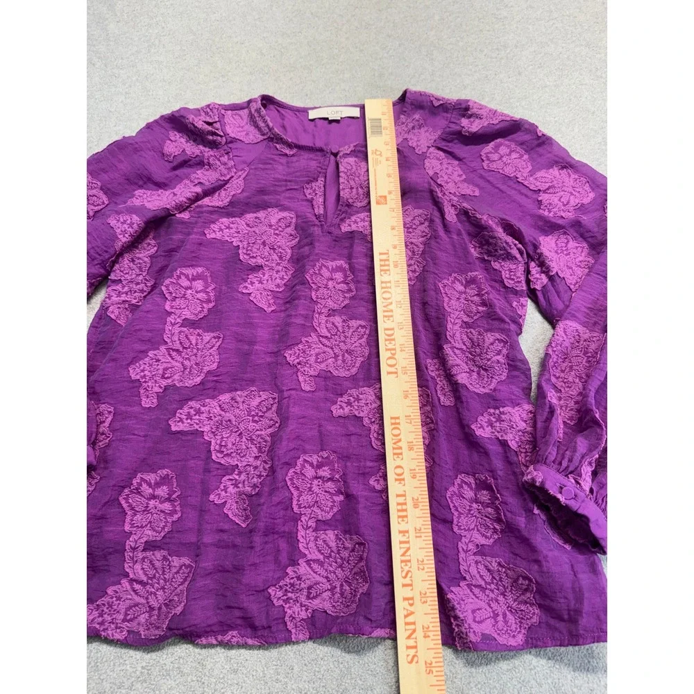 Loft Blouse Womens Small‎ Purple Floral Embroidered Peasant Boho Long Sleeve Top